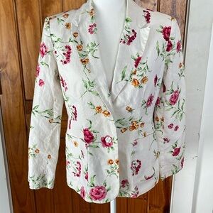 Chadwick’s pink orange white Floral linen cotton blend blazer jacket 6P